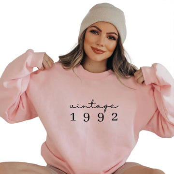 1992 Sweatshirt Embroidered, Personalized Birthday Gifts for Best Friend with Custom Initial Heart on Sleeve