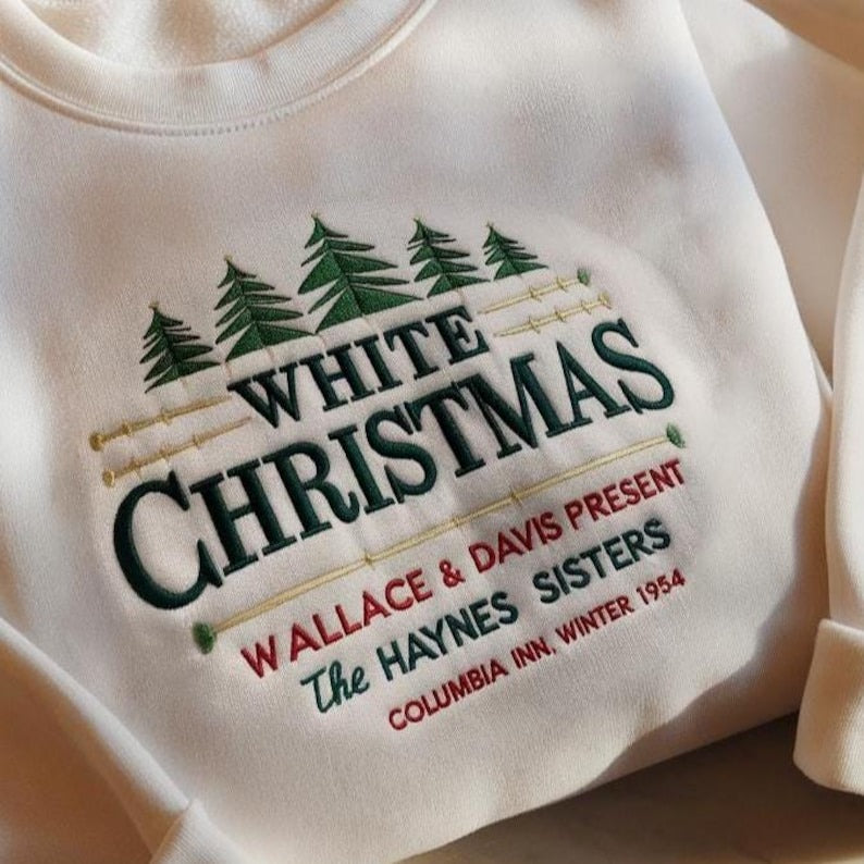 Columbia Inn Pine Tree Vermont Christmas Embroidered Sweatshirt, White Christmas Sweater, Christmas Sweatshirt, Christmas Movie Sweatshirt