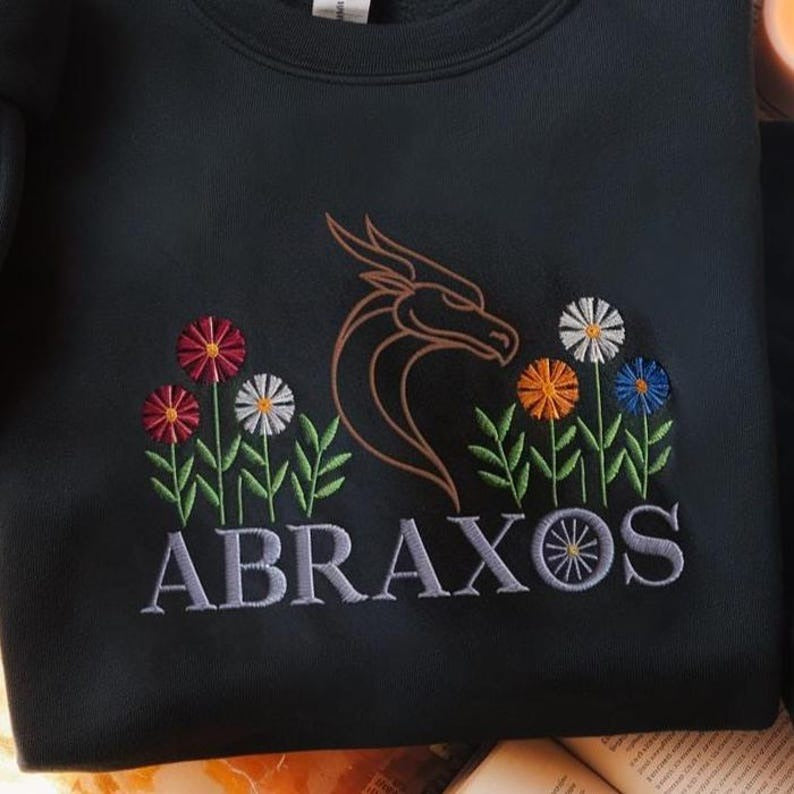 Abraxos Flower Market Embroidered Sweatshirt, Fantasy Bookish Merch, Floral Abraxos Shirt, Fantasy Dragon Shirt, Fantasy Book Lover Sweater