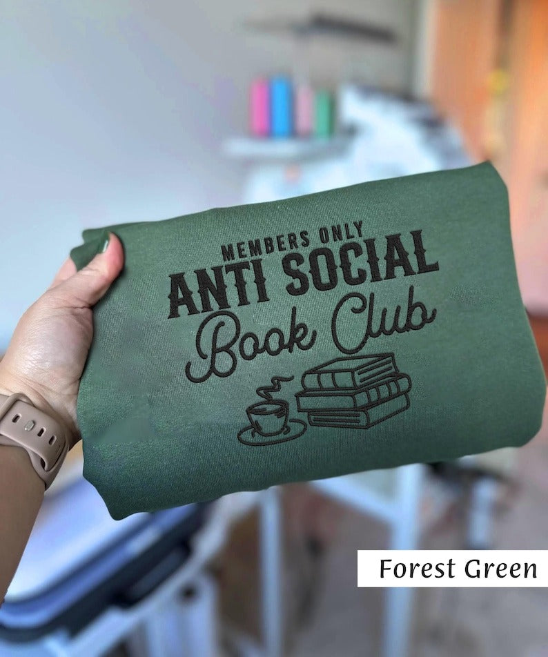 Anti Social Book Club Embroidered Crewneck Sweatshirt, Book Club Shirt, Book Lover Crewneck, Bookish Crewneck Sweatshirt, Reading Club Shirt
