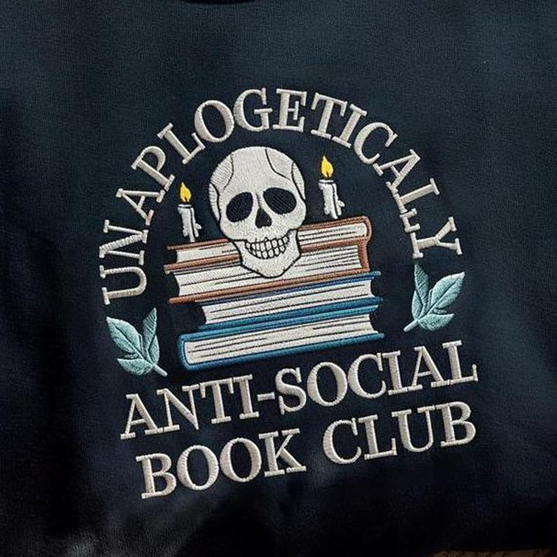 Anti Social Book Club Embroidered Crewneck Sweatshirt, Shirt for Introverted, Romance Reader Shirt, Vintage Distressed Reading Sweatshirt