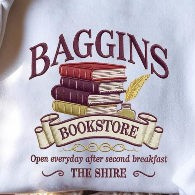 Baggins Bookstore Embroidered Sweatshirt, Fellowship Club Shirt, Fantasy Book Shirt, Middle Earth Wizard Journey Fellowship, The Shire Shirt