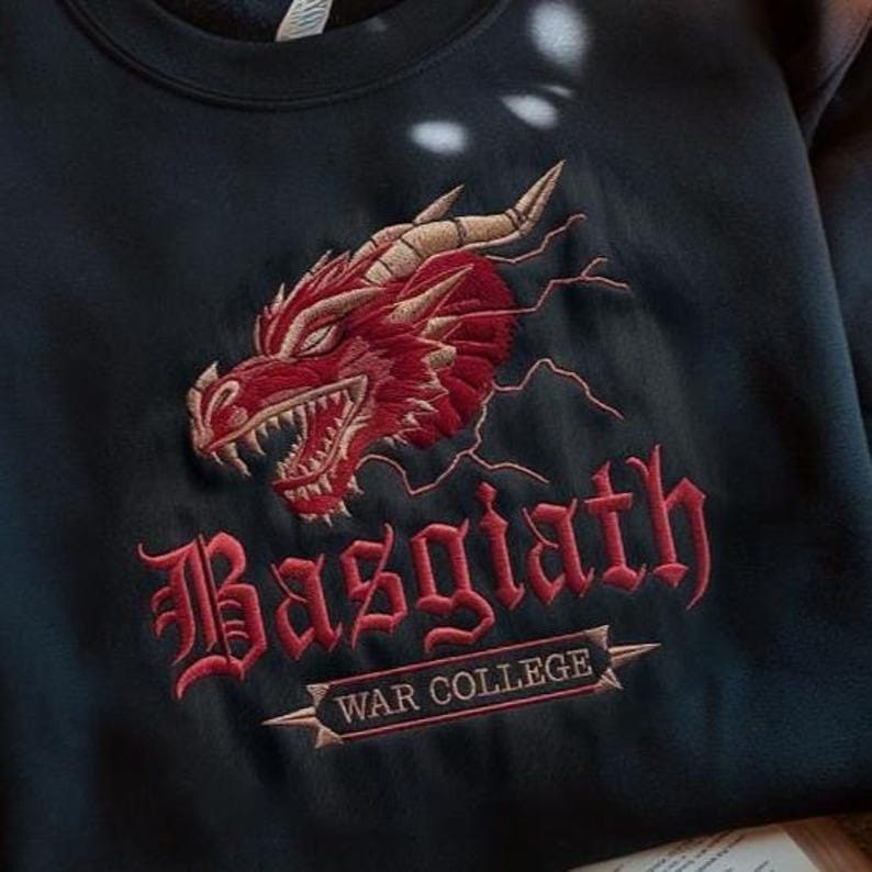 Basgiath War College Embroidered Sweatshirt, Distressed Fourth Wing Merch, Iron Flame Merch, Tairn and Violet Sorrengail, Dragon Book Shirt