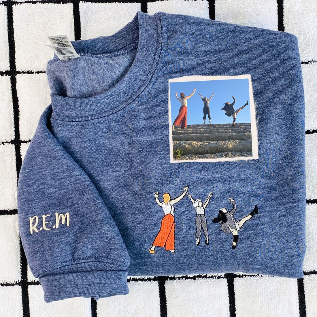 Personalized Best Friend Sweatshirts for 3 with Portrait Embroidery from Your Photo, Name Initial on Sleeve