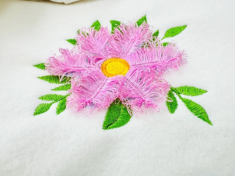 Big Flower Fringe floral Daisy Fluffy Embroidered Sweatshirt, Fringe Embroidered Sweatshirt, Embroidered Sweatshirt