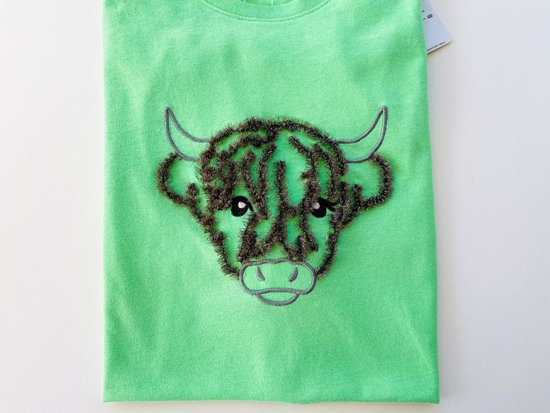 Big Highland cow cattle Cow Fluffy Embroidered Sweatshirt, Fringe Embroidered Sweatshirt, Embroidered Sweatshirt