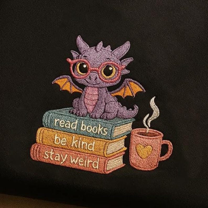 Book Dragon Embroidered Sweatshirt, Be Kind Shirt, Stay Weird Shirt, Fantasy Book Reader Shirt, Fourth Wing Shirt,Book Addicted Dragon Shirt