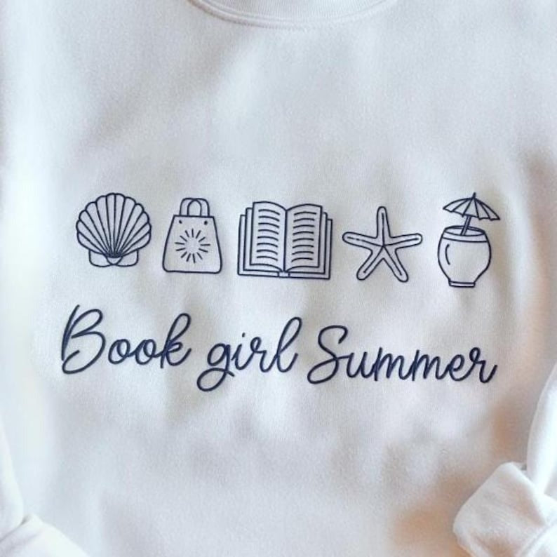 Book Girl Summer Embroidered Sweatshirt, Beachy Book Shirt, Book Lover Shirt, Bookish Summer Shirt, Girly Bookish Gift, Funny Readers Gift