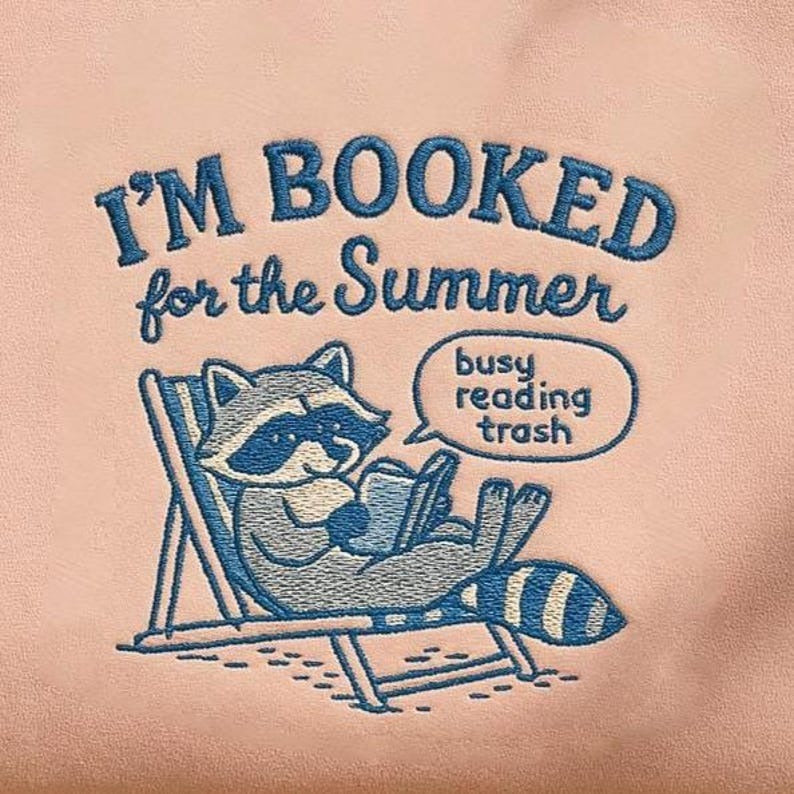 Book Girl Summer Embroidered Sweatshirt, Funny Raccoon Sweatshirt, Spicy Summer Bookish Shirt, Trash Reader Shirt, Smutty Books Sweatshirt