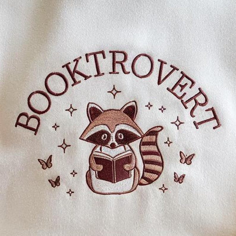 Booktrovert Embroidered Sweatshirt, Book Lover Shirt, Reading Sweater, Reading Shirt, Raccoon Embroidered Sweatshirt, Funny Raccoon Sweater