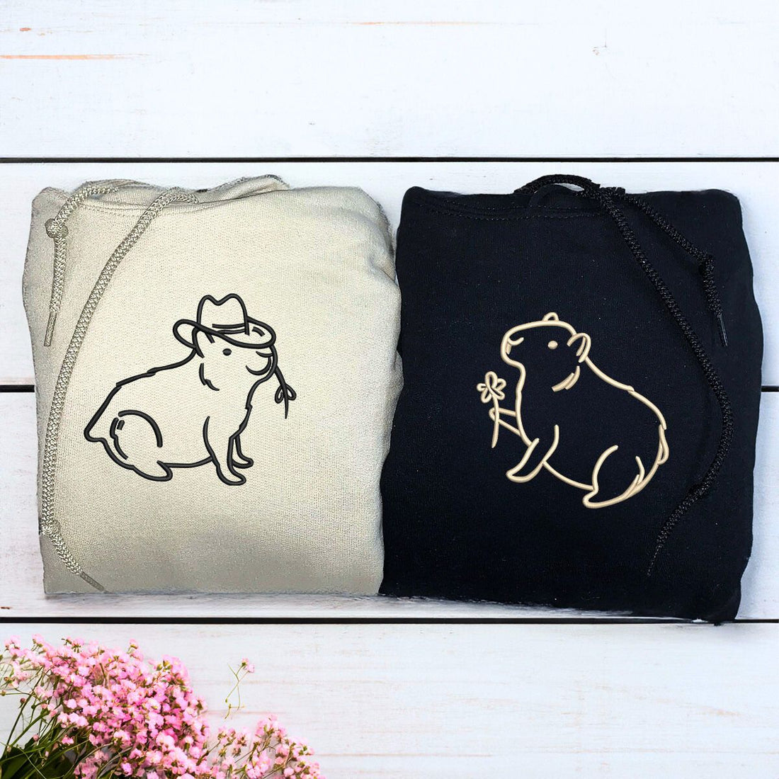 Custom Embroidered Capybara Matching Sweatshirt or Hoodie
