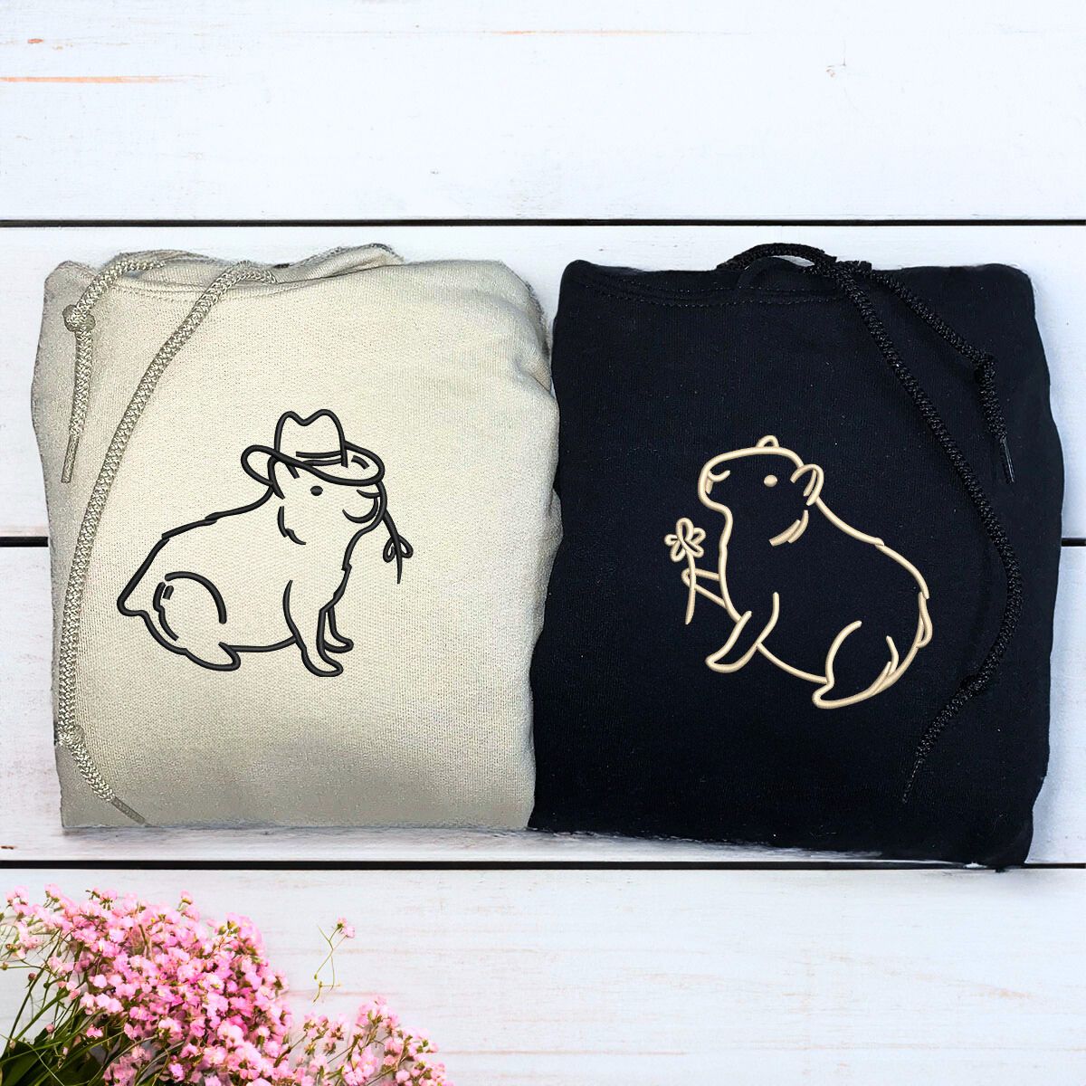 Custom Embroidered Capybara Matching Sweatshirt or Hoodie
