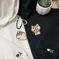 Cute Cat Custom Embroidered Matching Hoodies For Couples