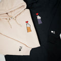 Cat Paw Heart Custom Embroidered Matching Hoodies For Couples