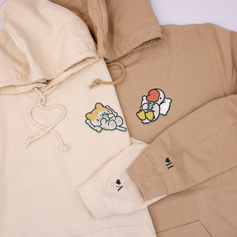 Cat x Cute Goose Custom Embroidered Matching Hoodies For Couples