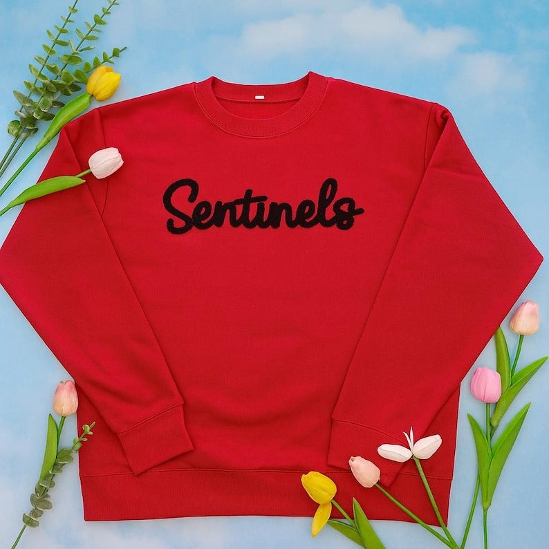 Chenille Letter Sweatshirt, Custom Fuzzy Yarn Embroidery, Game Day Spirit Shirt for Sports Moms, Vintage Style Personalized Team Gear