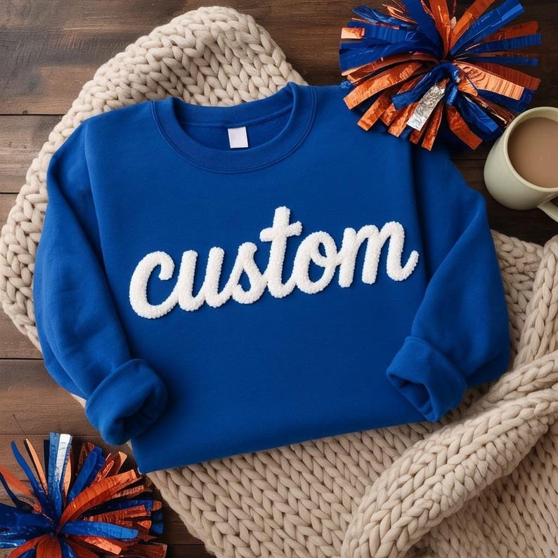 Chenille Yarn Embroidered Team Sweatshirt, Personalized 3D Spirit Shirt