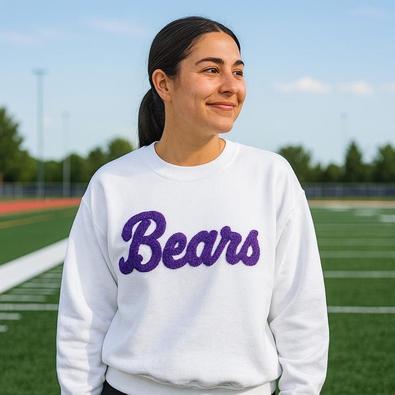 Chenille Yarn Sweatshirt, Custom Embroidery Spirit Shirt, Team Sports Outfit, Football Mom Gift, Fuzzy Letters Game Day Style