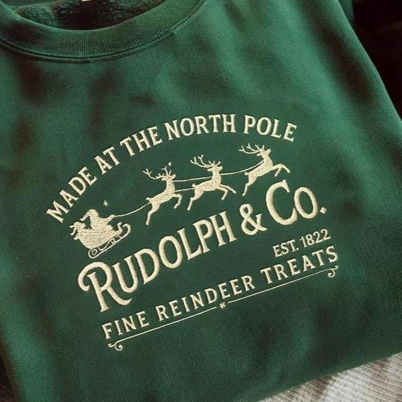 Christmas Reindeer Embroidered Sweatshirt, Merry Christmas Sweatshirt, Rudolph & Co Sweatshirt, Santa Sweatshirt, Retro Christmas Sweatshirt