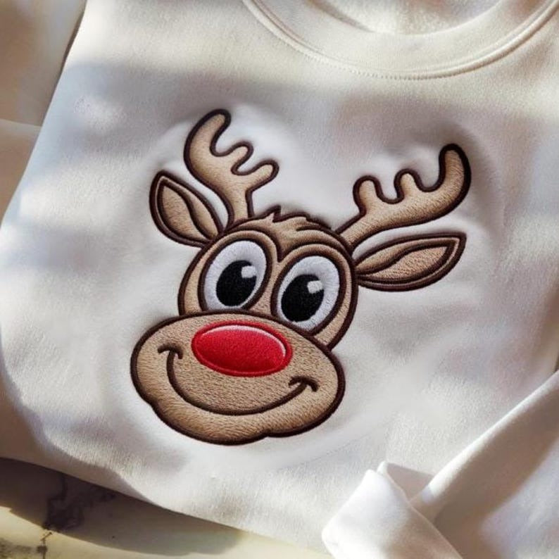 Christmas Reindeer Embroidered Sweatshirt, Retro Christmas Sweatshirt, Holiday Sweatshirt, Santa Sweatshirt, Cute Funny Christmas Sweatshirt