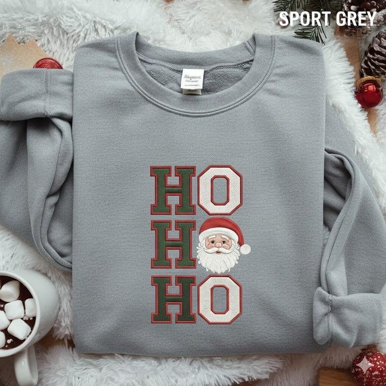 Christmas Santa Ho Ho Ho Embroidered Sweatshirt, Funny Christmas Shirt, Christmas Sweater, Family Christmas Shirt, Christmas Vacation Shirt