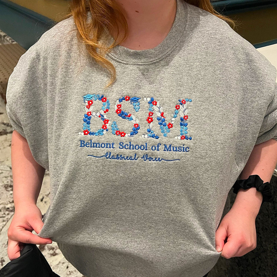 Custom Embroidered Flower Letter Sweatshirt with Name of University