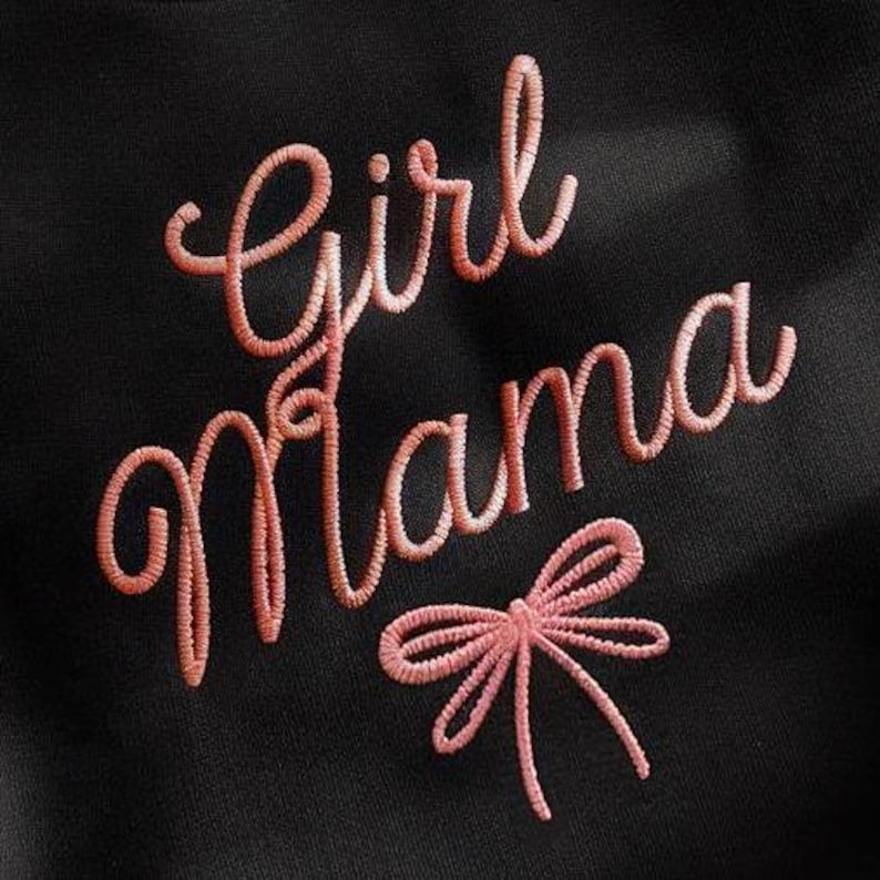 Coquette Girl Mama Embroidered Sweatshirt, Mom Crewneck, Girl Mama Sweatshirt, Mama with Bow Ribbon Embroidered Shirt, Mother's Day Shirt