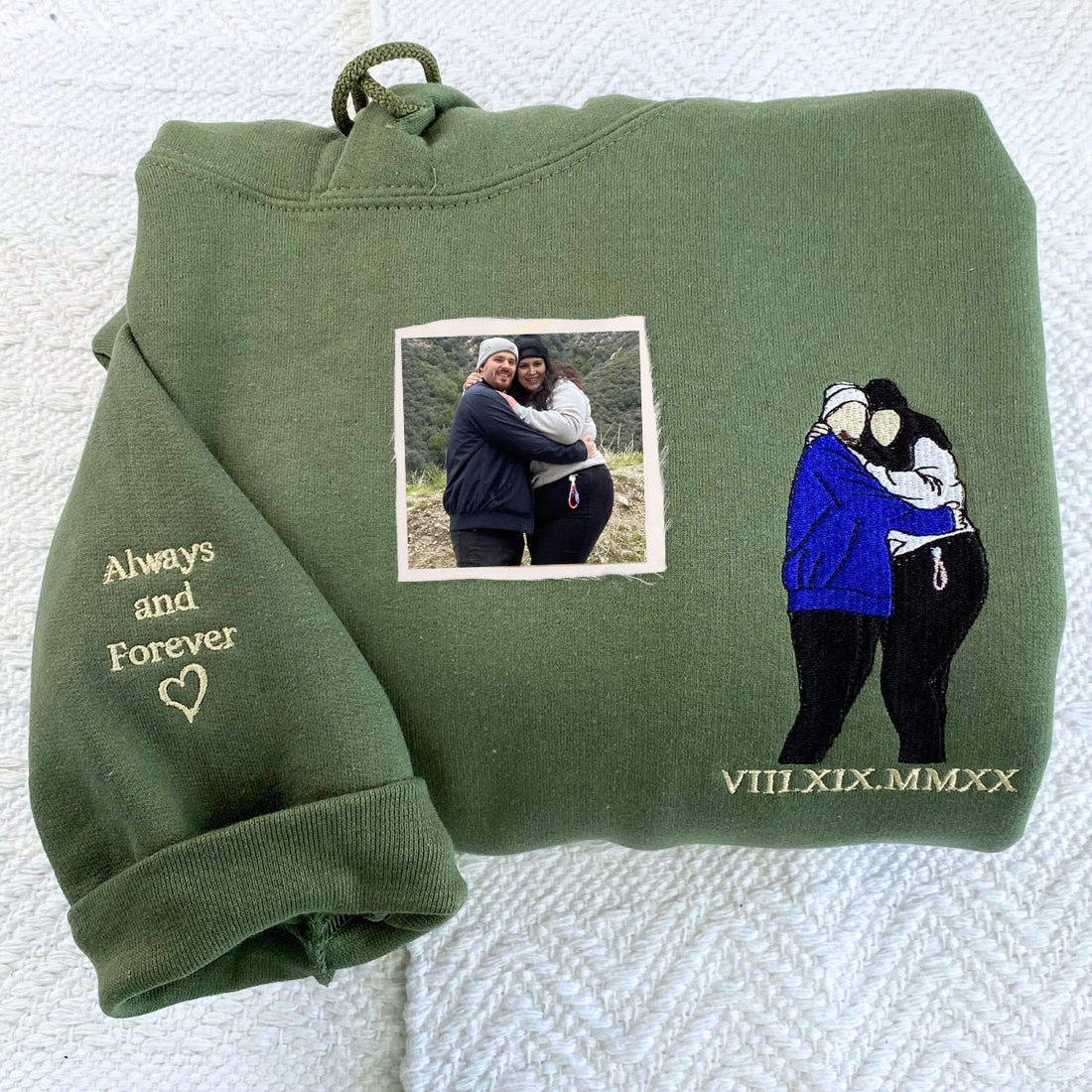 Personalized Date Hoodie, Sweatshirt Anniversary Year Embroidered Matching Couples Gifts