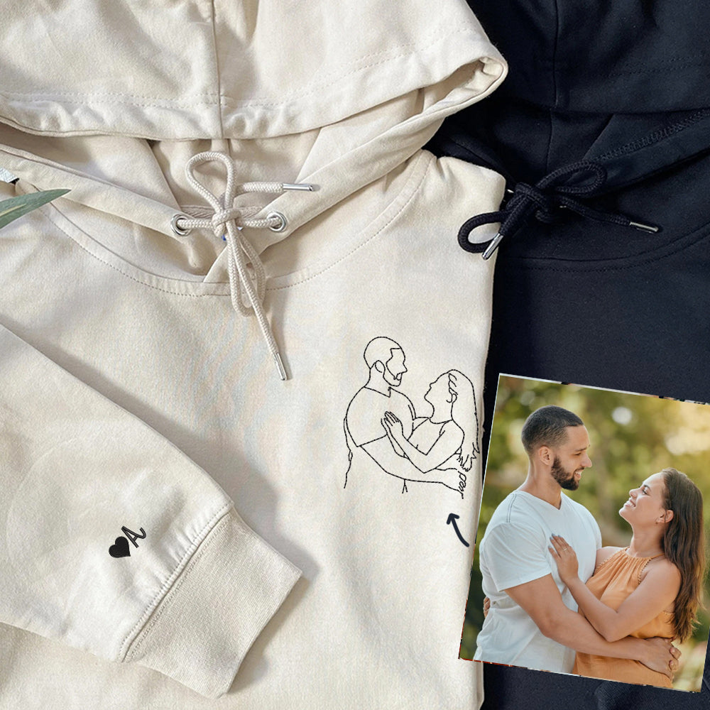 Custom Embroidered Photo Hoodie, Personalized Couple Portrait Sweatshirt, Unique Couple Hoodie Gift