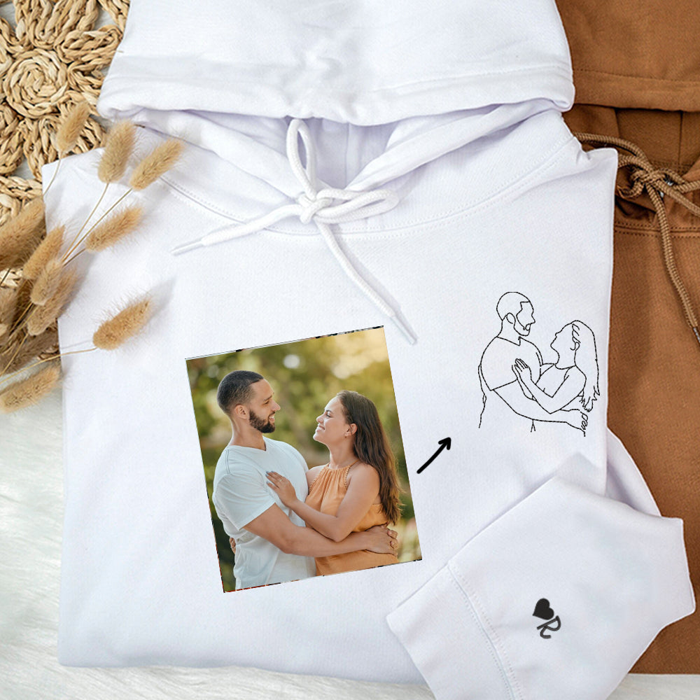 Custom Embroidered Photo Hoodie, Personalized Couple Portrait Sweatshirt, Unique Couple Hoodie Gift