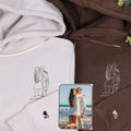 Personalized Picture Outline Embroidered Hoodie Sweatshirt, Portrait Photo Couple Outline Sweatshirt, Custom Line Art Photo Hoodie