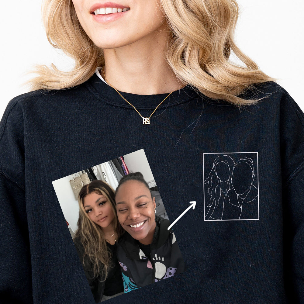 Custom Embroidered Gift for Couple, Personalized Custom Portrait Sweatshirt, Photo Couple Hoodie