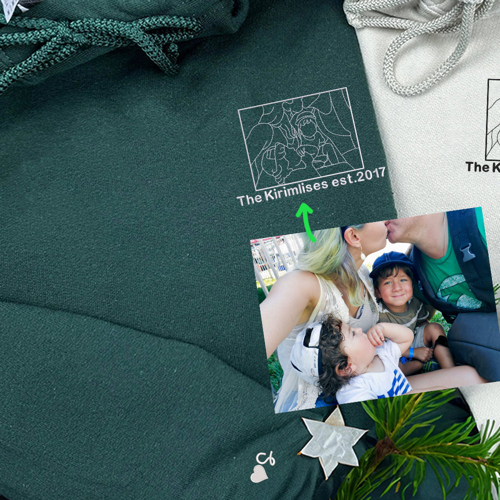 Custom Embroidered Portrait Sweatshirt, Personalized Couple Gift, Custom Photo Hoodie
