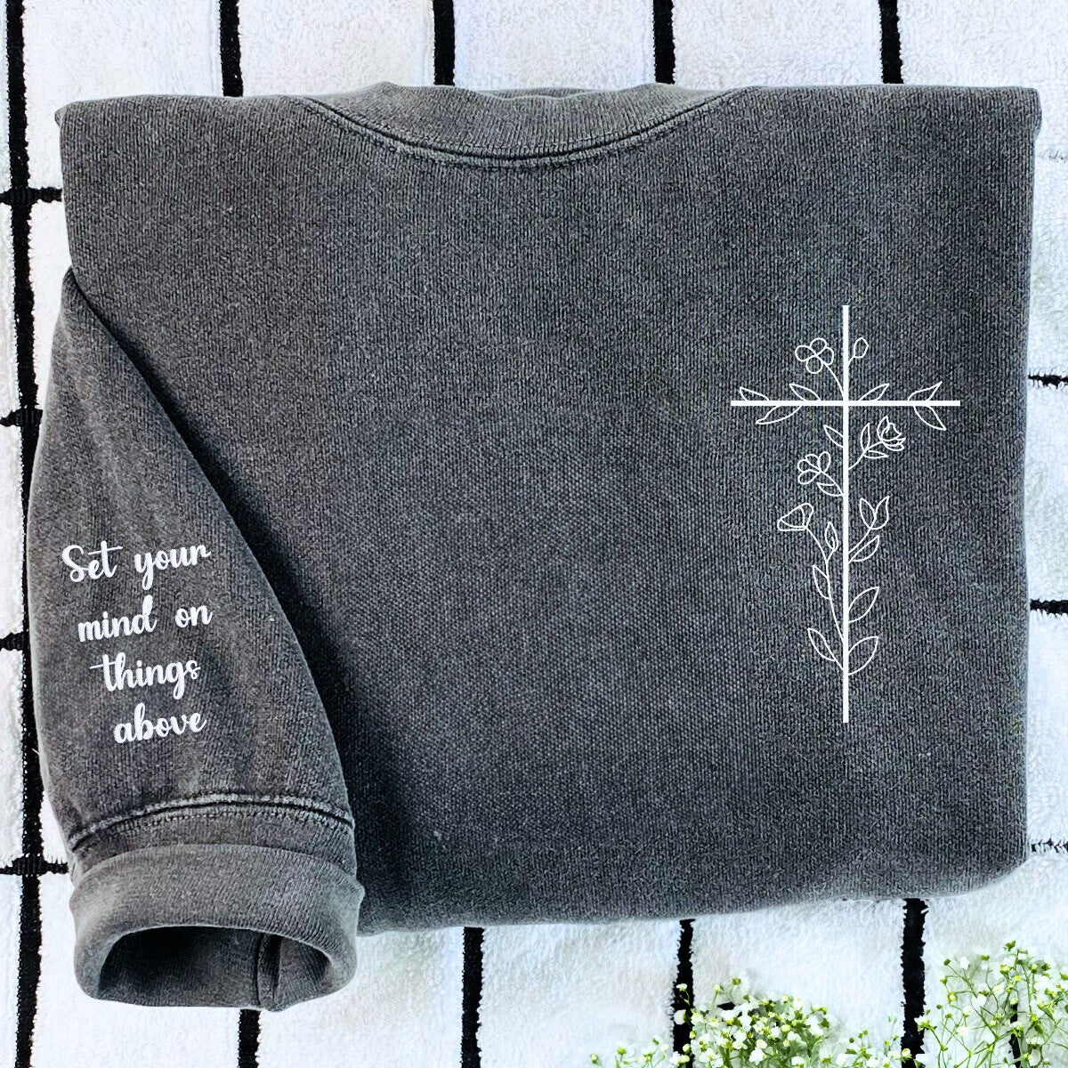 Comfort ColorÂ® Embroidered Floral Cross T-Shirt or Sweatshirt