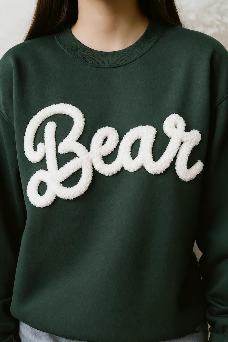 Custom Chenille YARN EMBROIDERED Sweatshirt Game Day Fuzzy Letter,Team Spirit Shirt, Chenille Patch Sports Team Sweatshirt