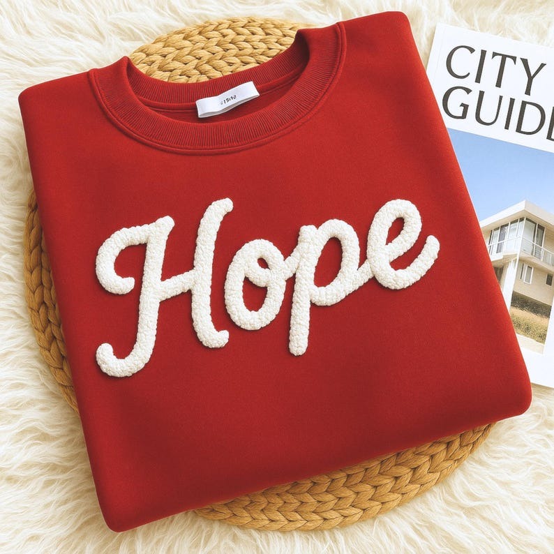 Custom Chenille YARN EMBROIDERED Sweatshirt, Hope shirt, Breast Cancer Fighter Shirt, Breast Cancer Awareness Shirt, Motivational Shirt