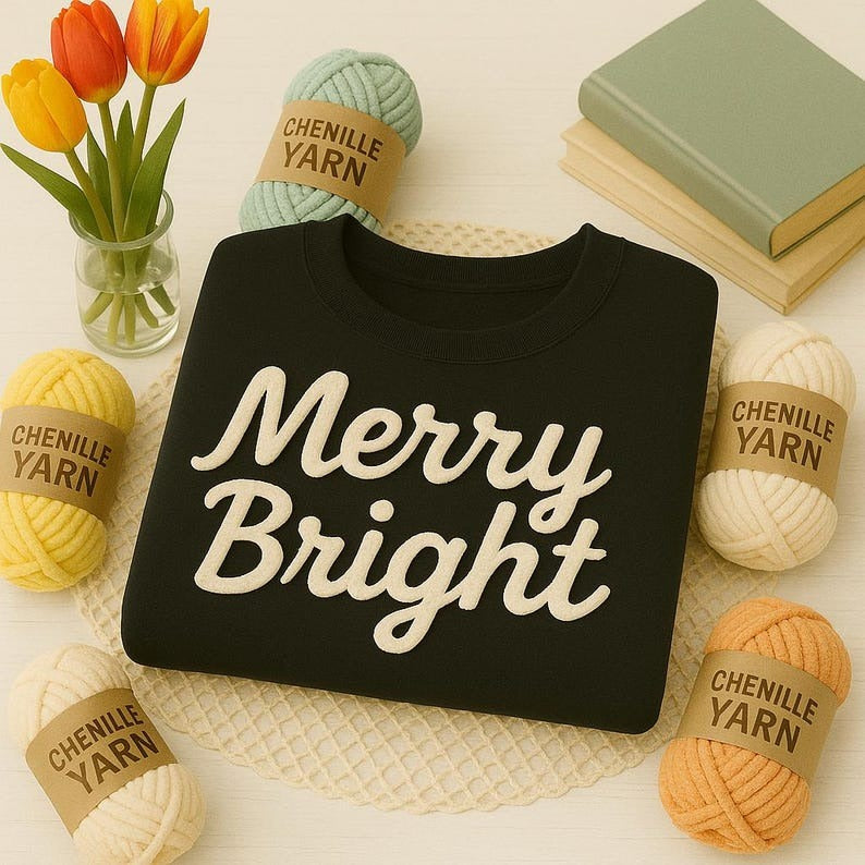 Custom Chenille Yarn Embroidered Sweatshirt, Custom Shirt For Child, Mom, Mimi, Nana, Christmas Gift For Grandma, Christmas Holiday Shirt