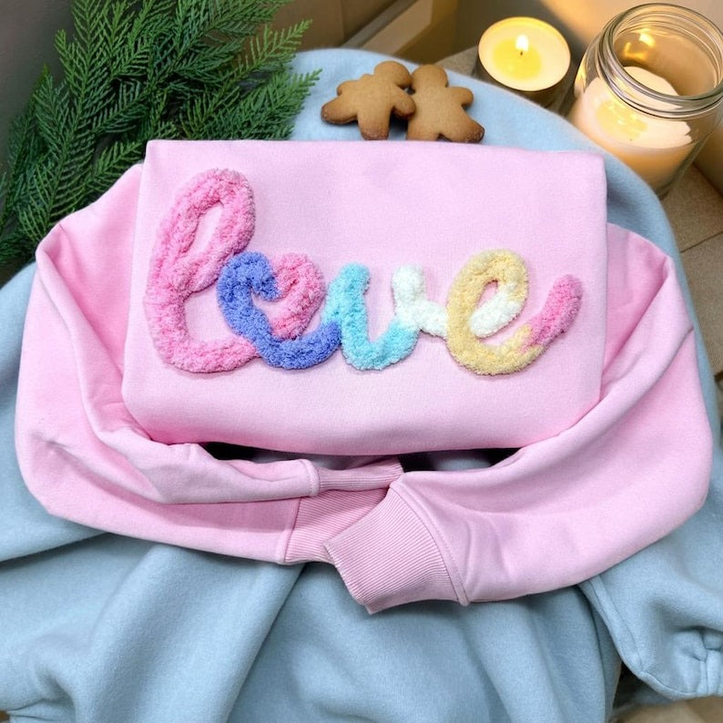 Custom Chenille Yarn Name Sweatshirt, Personalized YARN EMBROIDERED Christmas Sweatshirt, Chenille Yarn Embroidered Hoodie, Christmas Gifts