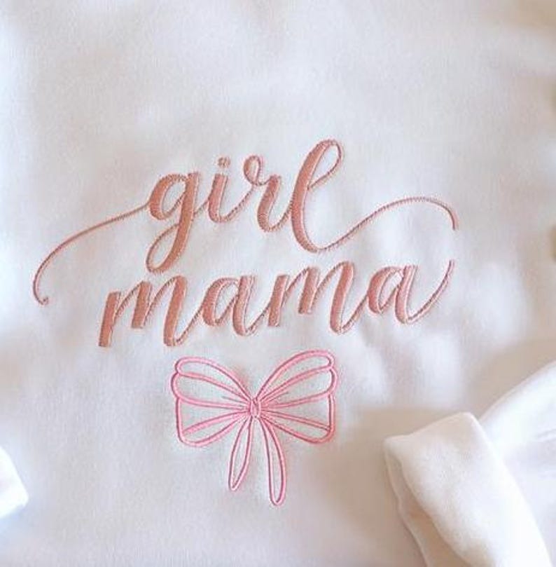 Custom Coquette Girl Mama Embroidered Sweatshirt With Kids Names On Sleeve, Custom Mom Embroidered Shirt, Mama with Bow Ribbon Sweatshirt