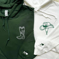Custom Embroidered Cowboy Boots and Hat Matching Hoodies for Couples