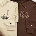 Custom Embroidered Cute Dinosaurs Skaters Matching Hoodies for Couples