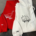 Custom Embroidered Cute Dinosaurs Skaters Matching Hoodies for Couples