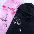 Custom Embroidered Cute Dinosaurs Skaters Matching Hoodies for Couples