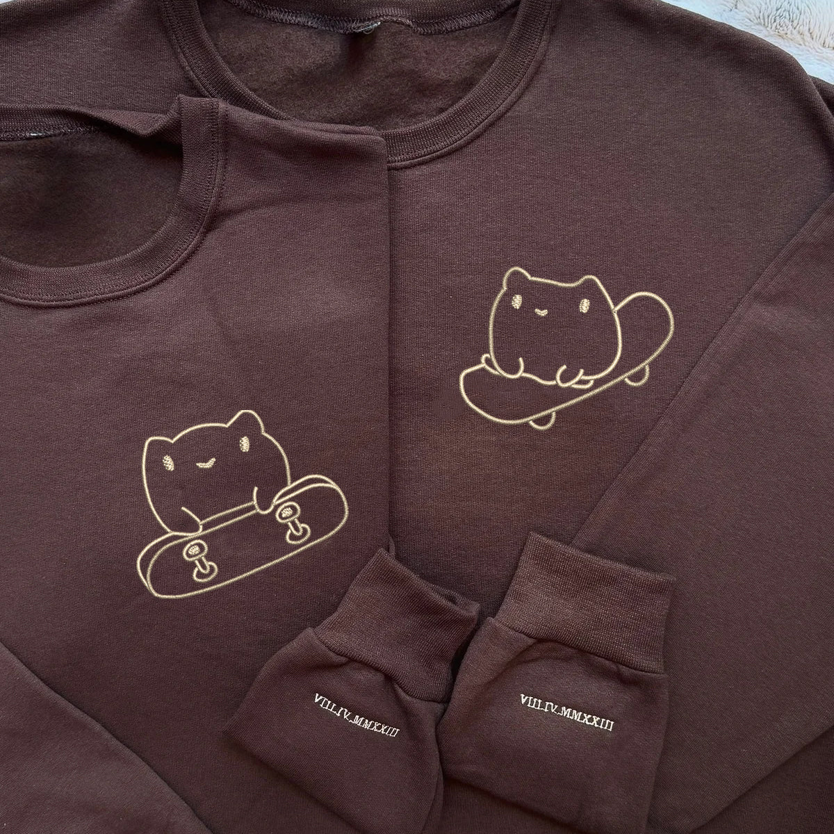 Custom Embroidered Cute Frog Skateboards Matching Hoodies for Couples