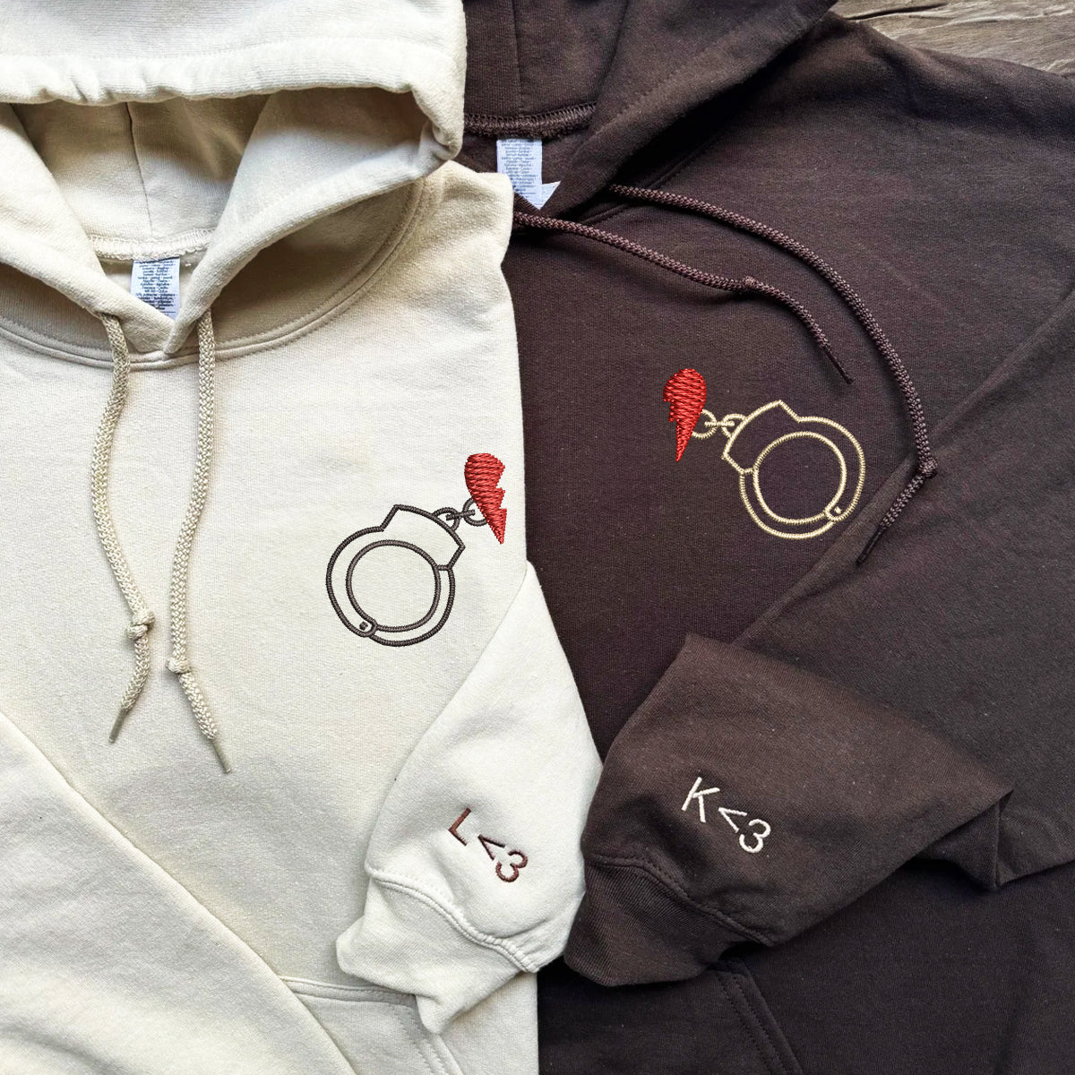 Custom Embroidered Handcuff Love Matching Hoodies for Couples