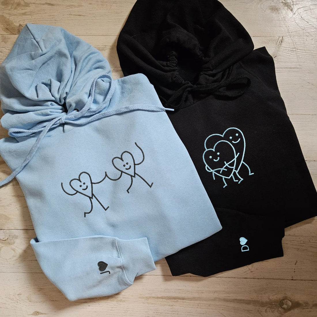 Custom Embroidered Hugging Hearts Matching Hoodies for Couples