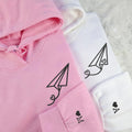 Custom Embroidered Paper Airplane Heart Matching Hoodies for Couples