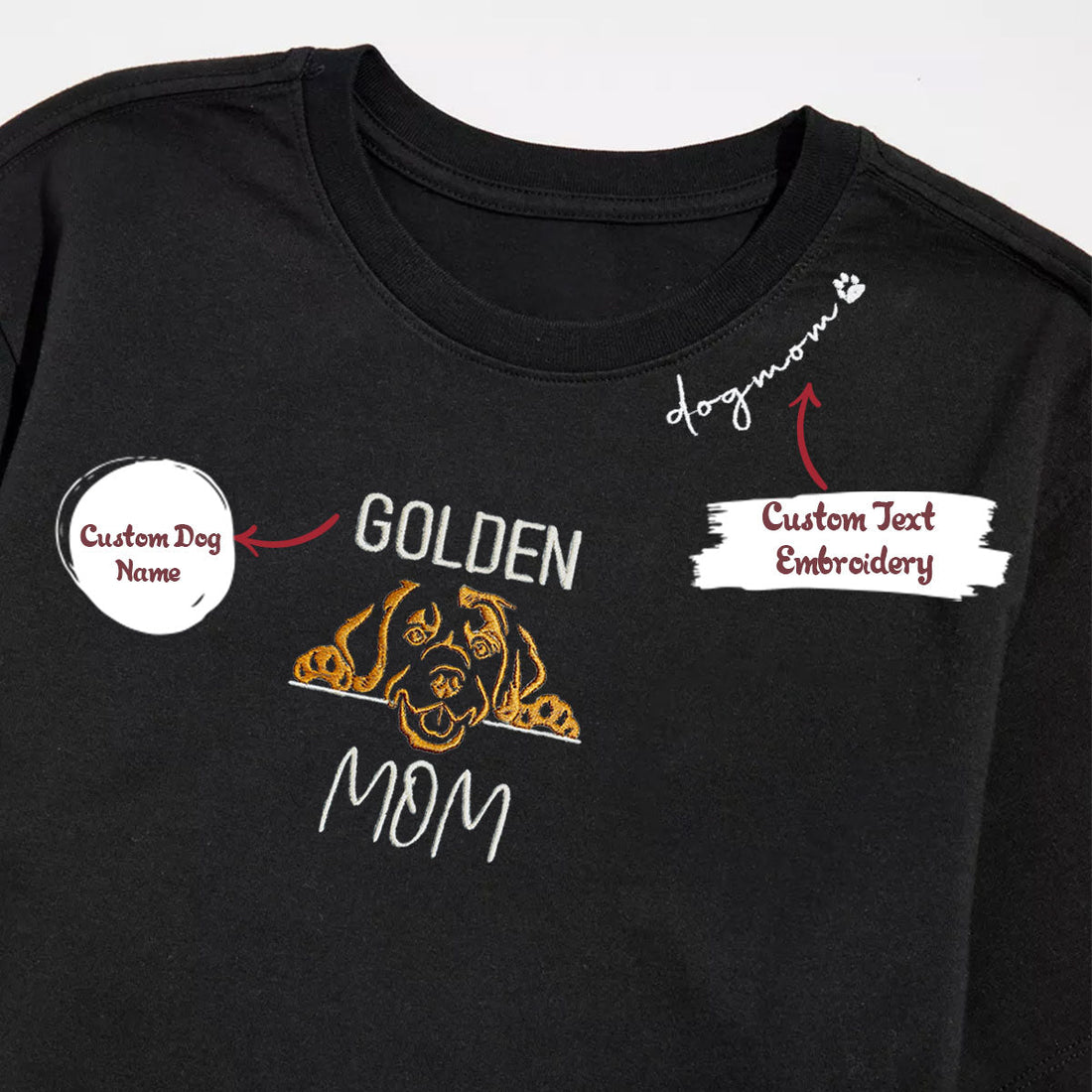 Custom Golden Retriever Dog Mom Embroidered Collar Shirt, Personalized Shirt with Dog Name, Perfect Gifts for Golden Retriever Lovers