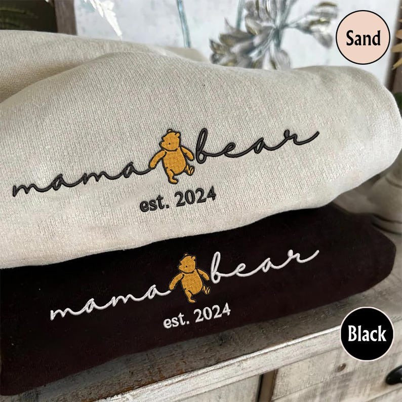 Custom Mama Bear Embroidered Sweatshirt, Mama Est with Kid Name on Sleeve Sweatshirt, Personalized Mom Sweatshirt, Mothers Day Sweatshirt