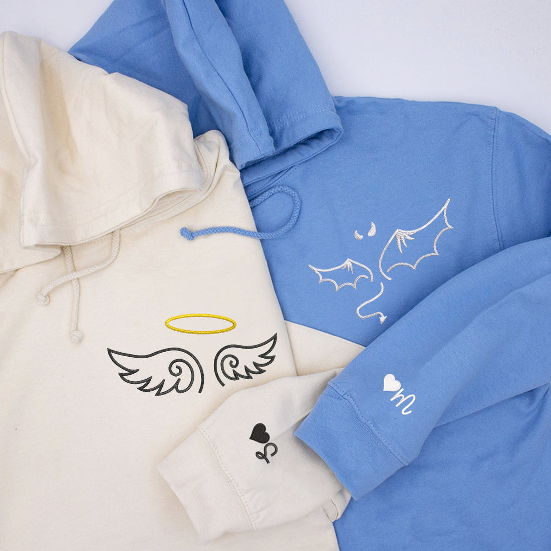 Custom Embroidered Angel and Devil Matching Hoodies for Couples